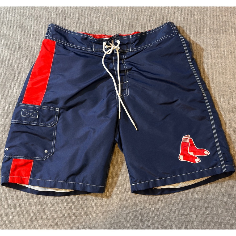 Mens Boston Red Sox Swim Trunks Board‎ Shorts Navy Red Size Large